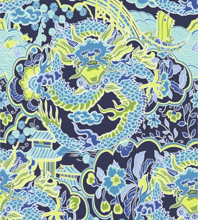 Thibaut Imperial Dragon Navy and Green tapéta - Paisley Home