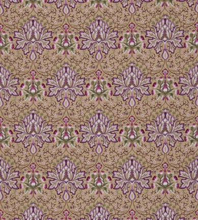 William Morris Artichoke Embroidery Aubergine-Gold textil