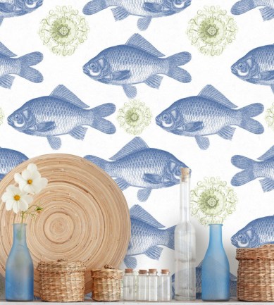 MINDTHEGAP Fish Blue design tapéta - Paisley Home