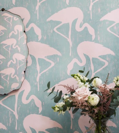 Sanderson Flamingos Ebony/Stone tapéta - Paisley Home
