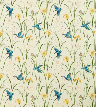 Sanderson Kingfisher And Iris Azure-Linen textil