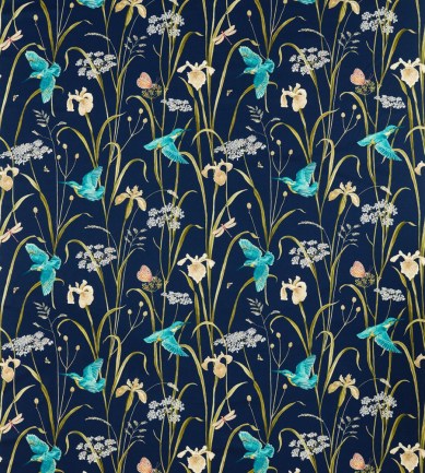 Sanderson Kingfisher And Iris Navy-Teal textil