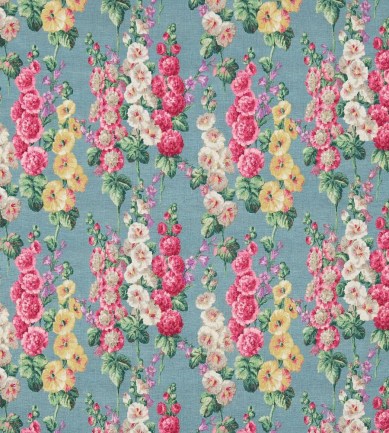 Sanderson Hollyhocks Petrol Blue/Multi textil - Paisley Home