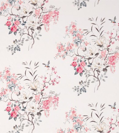 Sanderson Magnolia & Blossom Coral/Silver textil - Paisley Home