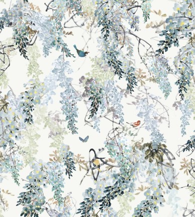 Sanderson Wisteria Fall Panel A Aqua tapéta - Paisley Home