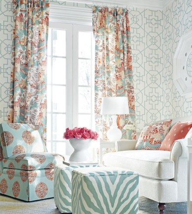 Thibaut Bamboo Lattice Coral tapéta - Paisley Home