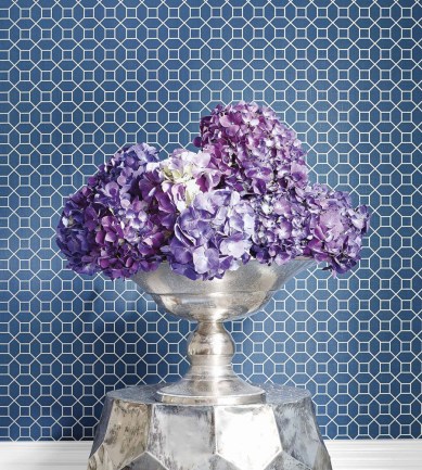 Thibaut Farris Silver on Navy tapéta - Paisley Home