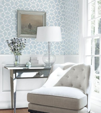 Thibaut Saroka Aqua on Metallic Pewter tapéta - Paisley Home