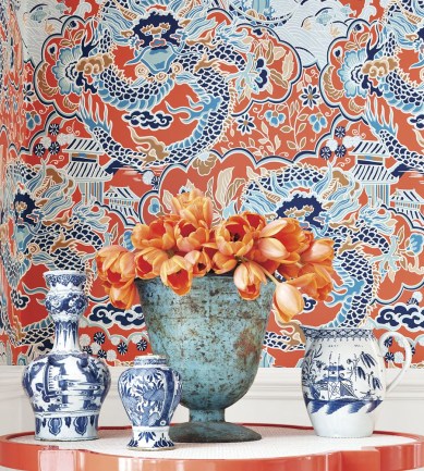 Thibaut Imperial Dragon Aqua and Beige tapéta - Paisley Home