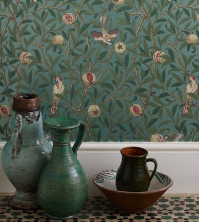 William Morris Bird & Pomegranate Turquoise/Coral tapéta - Paisley Home