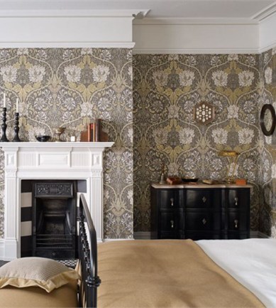 William Morris Honeysuckle & Tulip Charcoal/Gold tapéta - Paisley Home