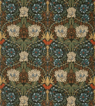 William Morris Honeysuckle and Tulip Velvet Forest-Chestnut textil