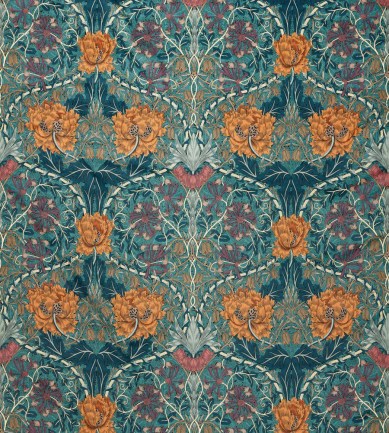 William Morris Honeysuckle and Tulip Velvet Woad-Mulberry textil