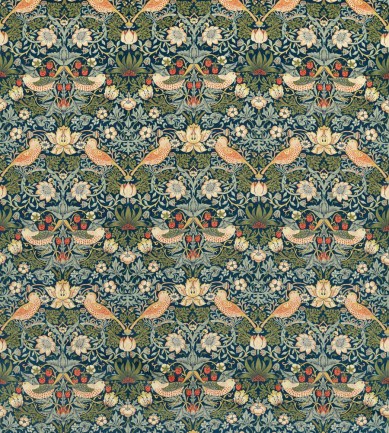 William Morris Strawberry Thief Velvet Indigo-Thyme textil